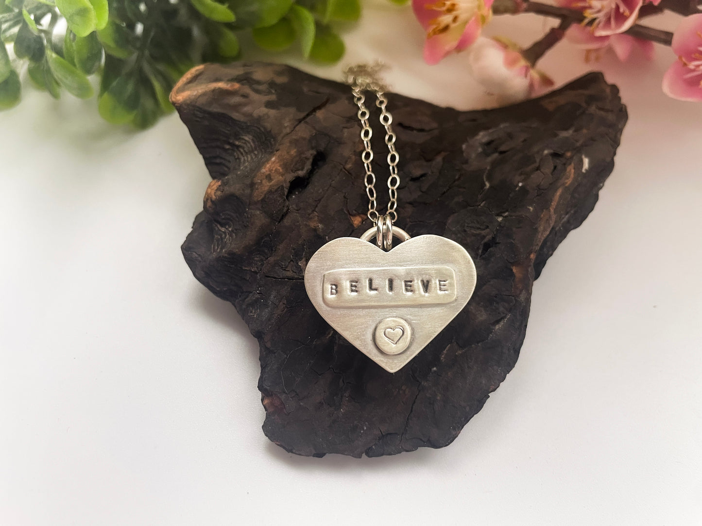 Blue Goldstone| Love Note Collection Hearts Pendant Necklace BELIEVE