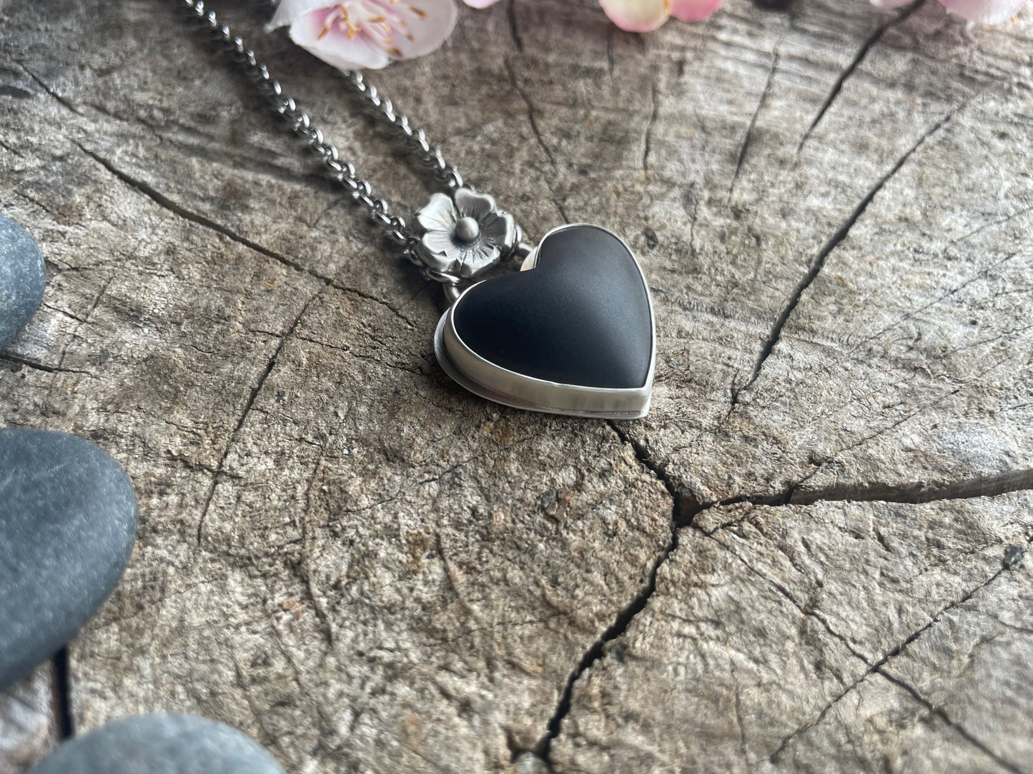 Black Jade | Love Note Collection Heart Pendant Necklace BLOSSOM