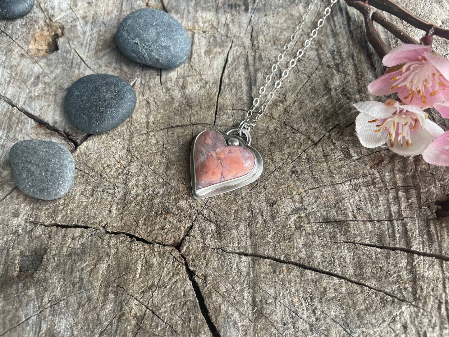 Cotton Candy Agate | Love Note Collection Heart Pendant Necklace LOVED