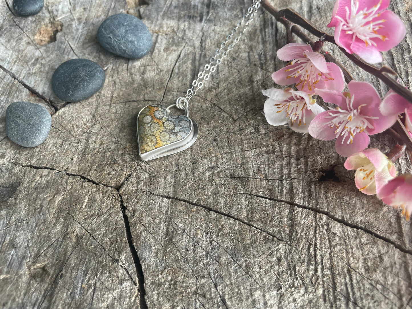 Fossil Coral | Love Note Collection Hearts Pendant Necklace SHINE