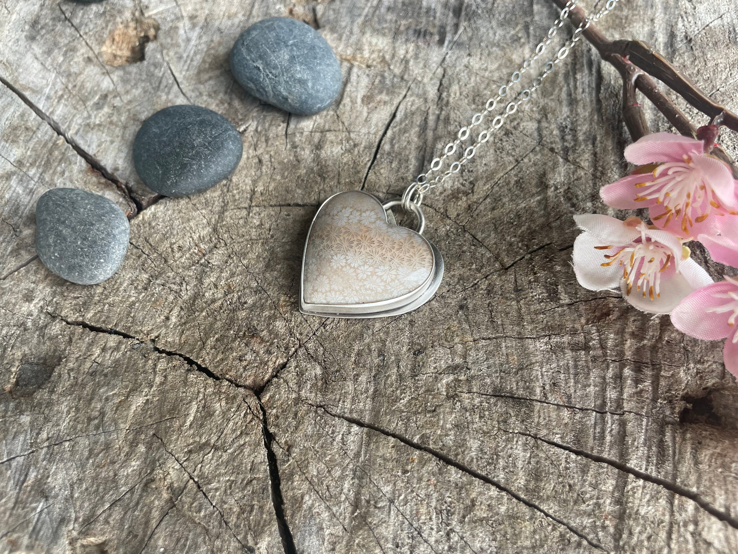 Fossil Coral | Love Note Collection Hearts Pendant Necklace SHINE
