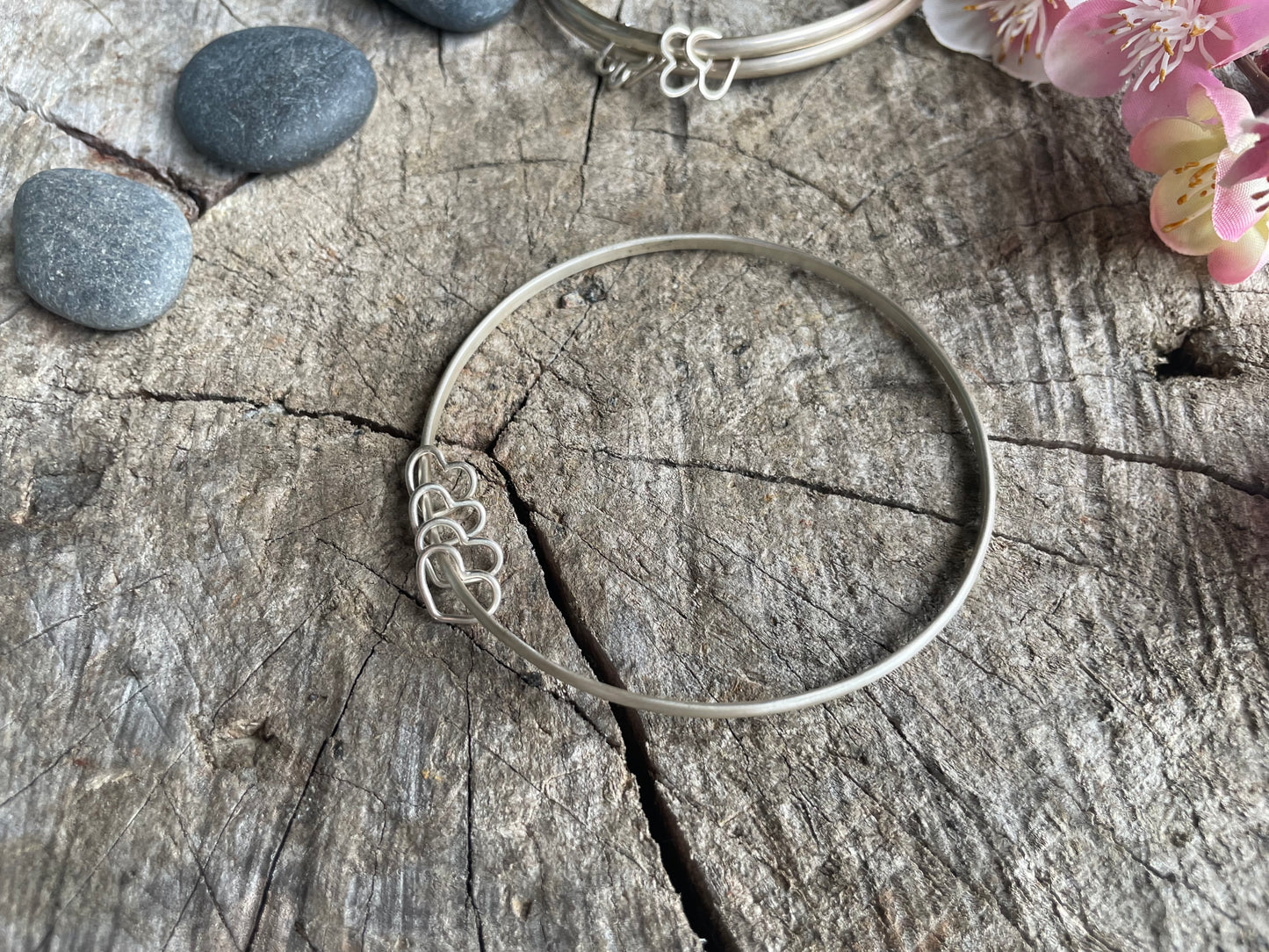 Open Heart Bangle Charm Bracelet