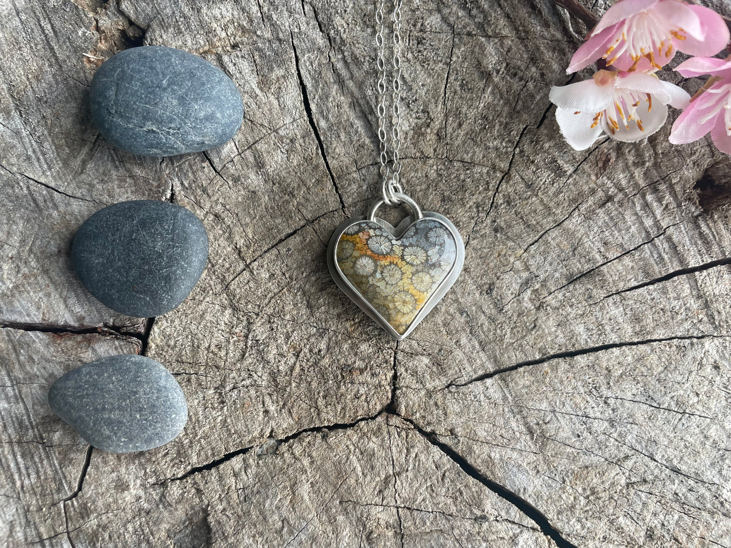 Fossil Coral | Love Note Collection Hearts Pendant Necklace SHINE