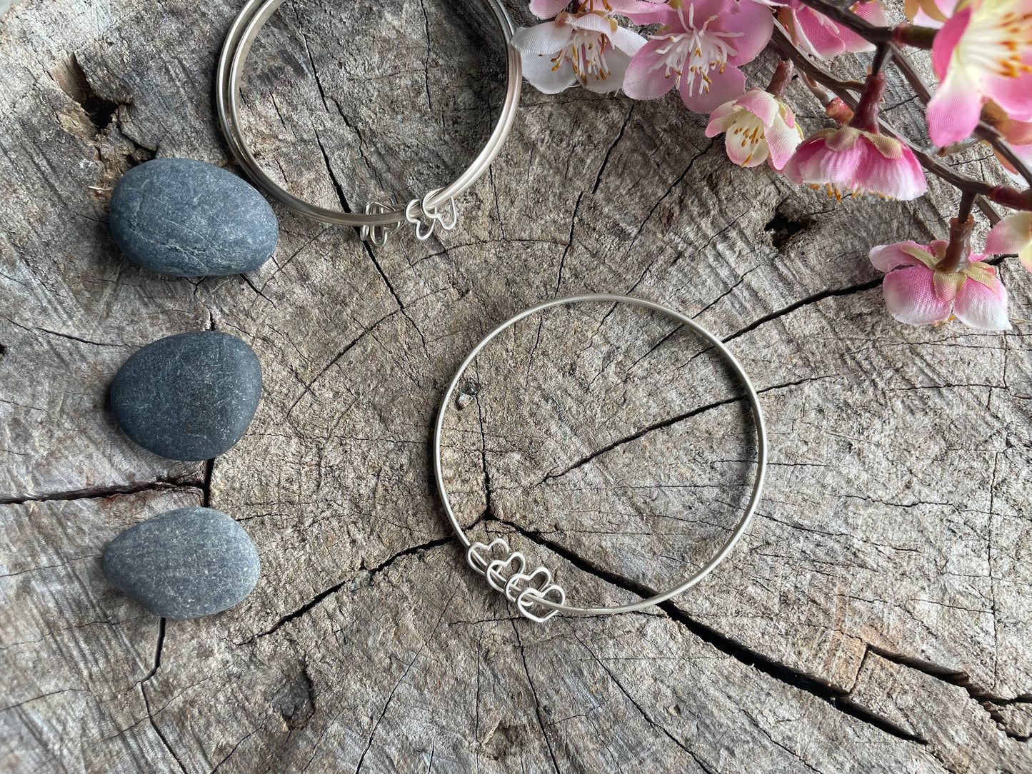 Open Heart Bangle Charm Bracelet