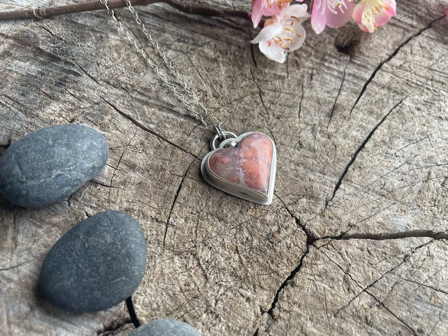 Cotton Candy Agate | Love Note Collection Heart Pendant Necklace LOVED
