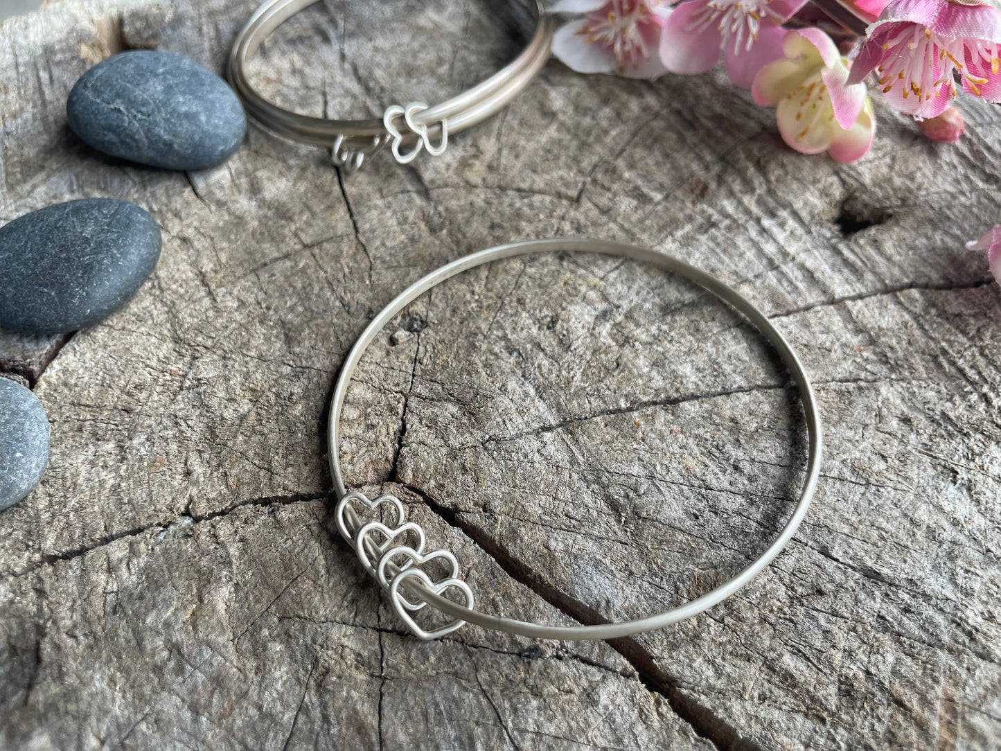 Open Heart Bangle Charm Bracelet