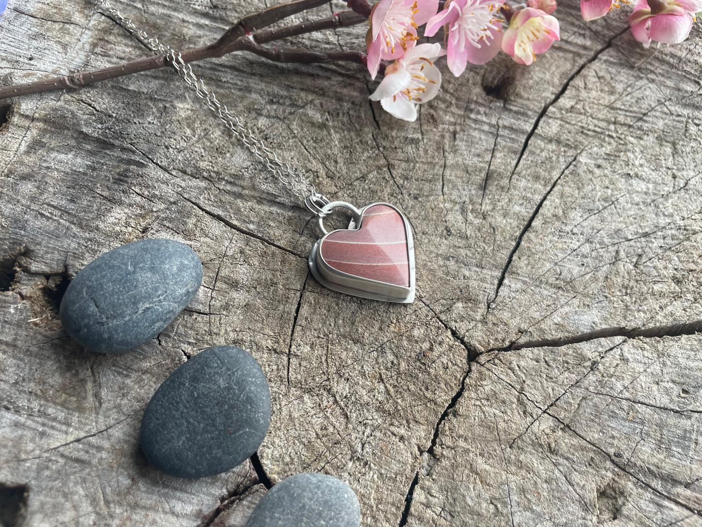 Polychrome Jasper | Pink Heart Pendant Necklace