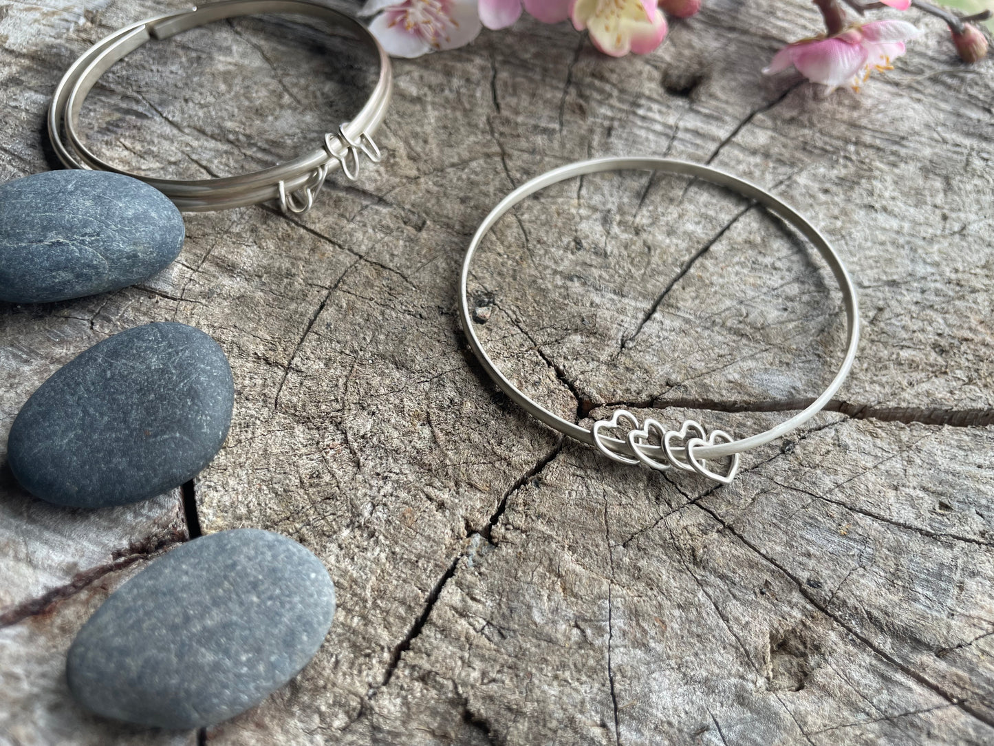 Open Heart Bangle Charm Bracelet