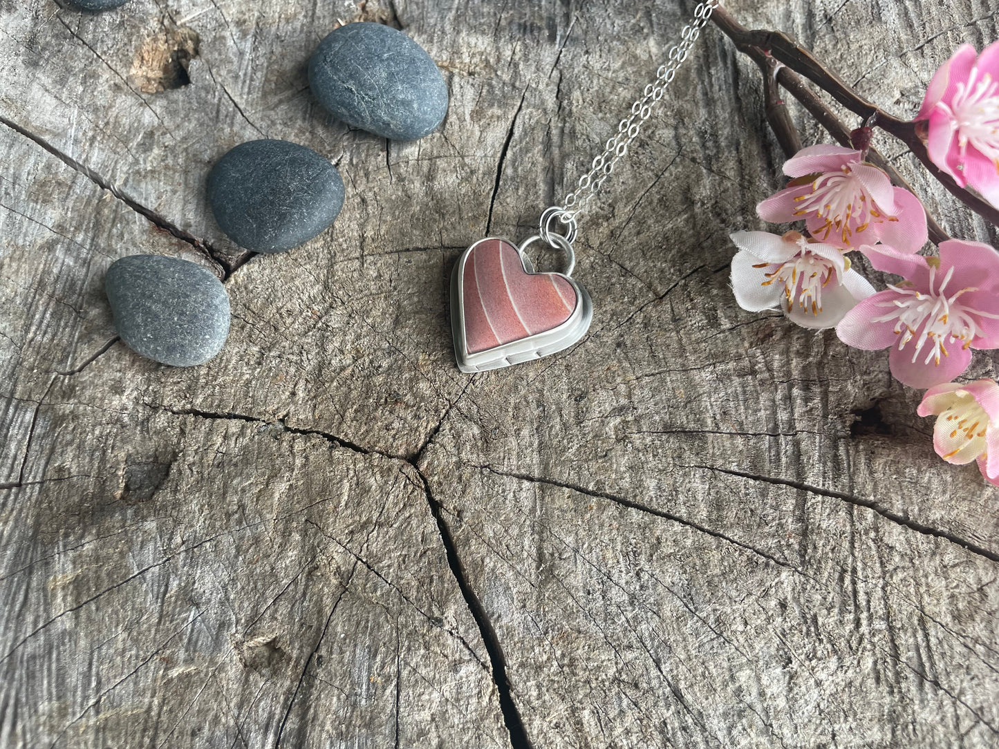Polychrome Jasper | Pink Heart Pendant Necklace