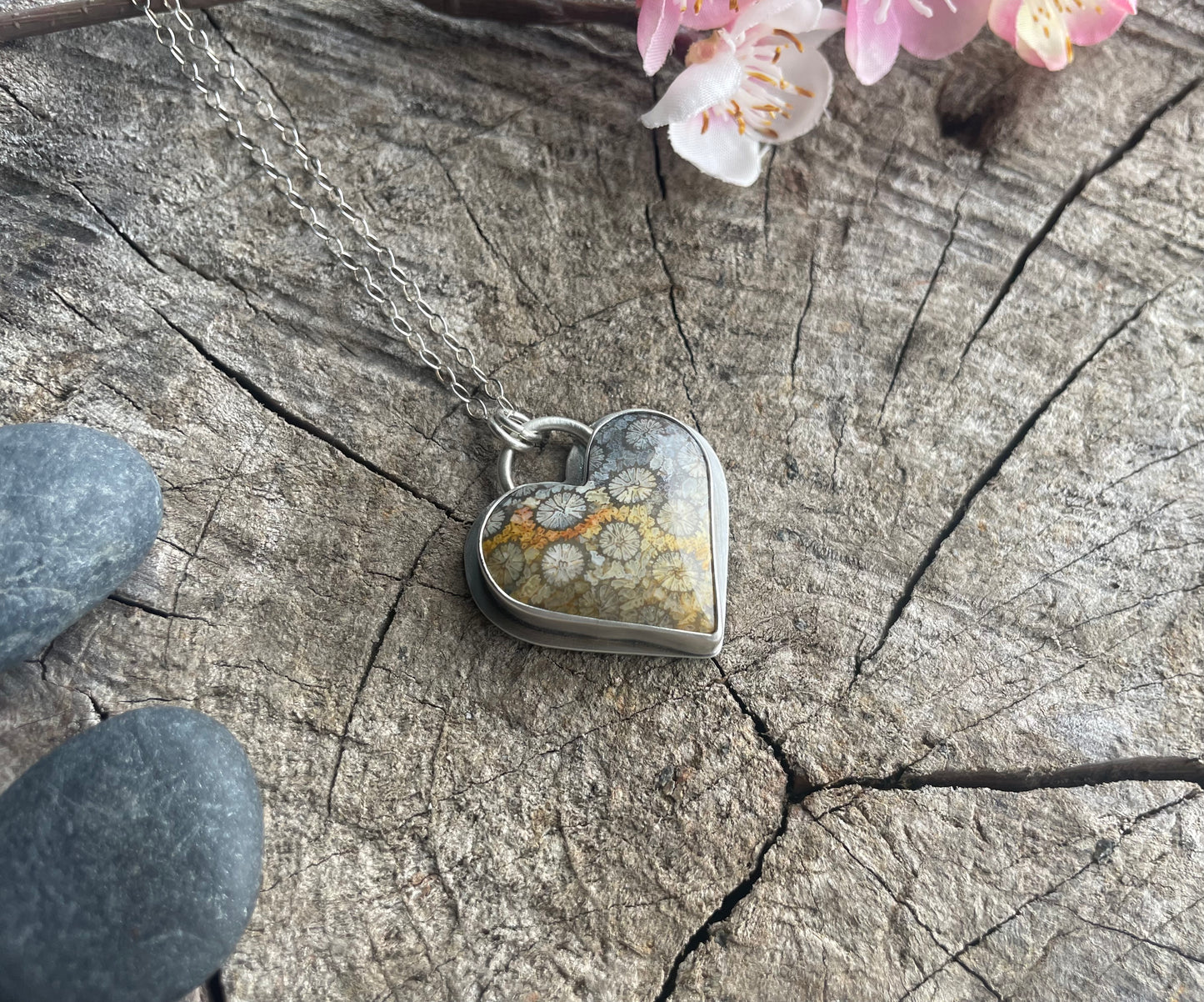 Fossil Coral | Love Note Collection Hearts Pendant Necklace SHINE