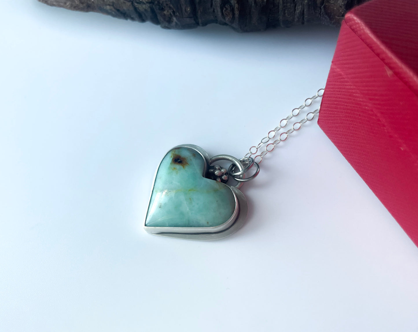 Blue heart stone pendant womans gift