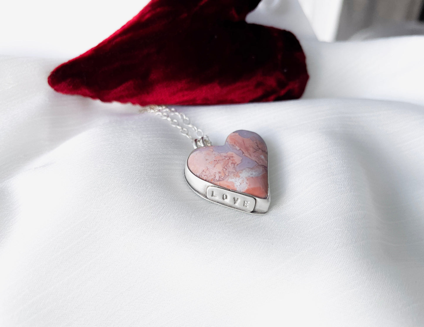 pink heart stone necklace love gift
