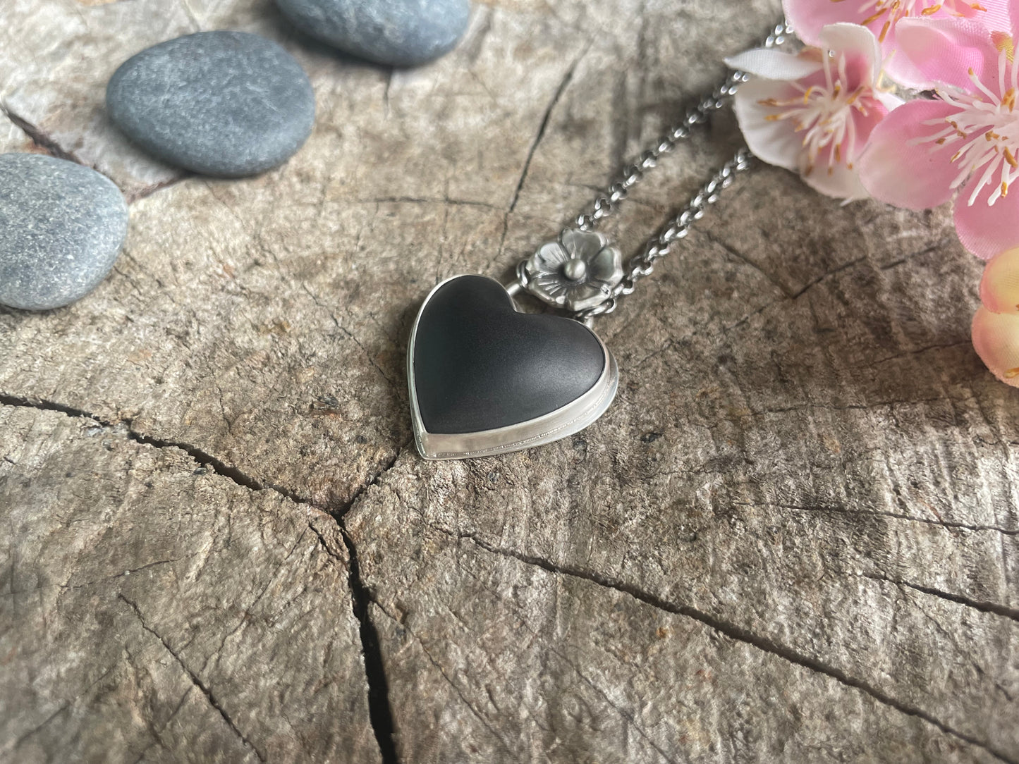 Black Jade | Love Note Collection Heart Pendant Necklace BLOSSOM