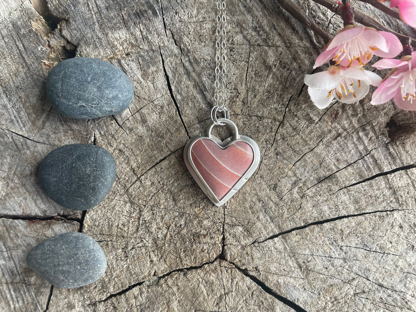 Polychrome Jasper | Pink Heart Pendant Necklace