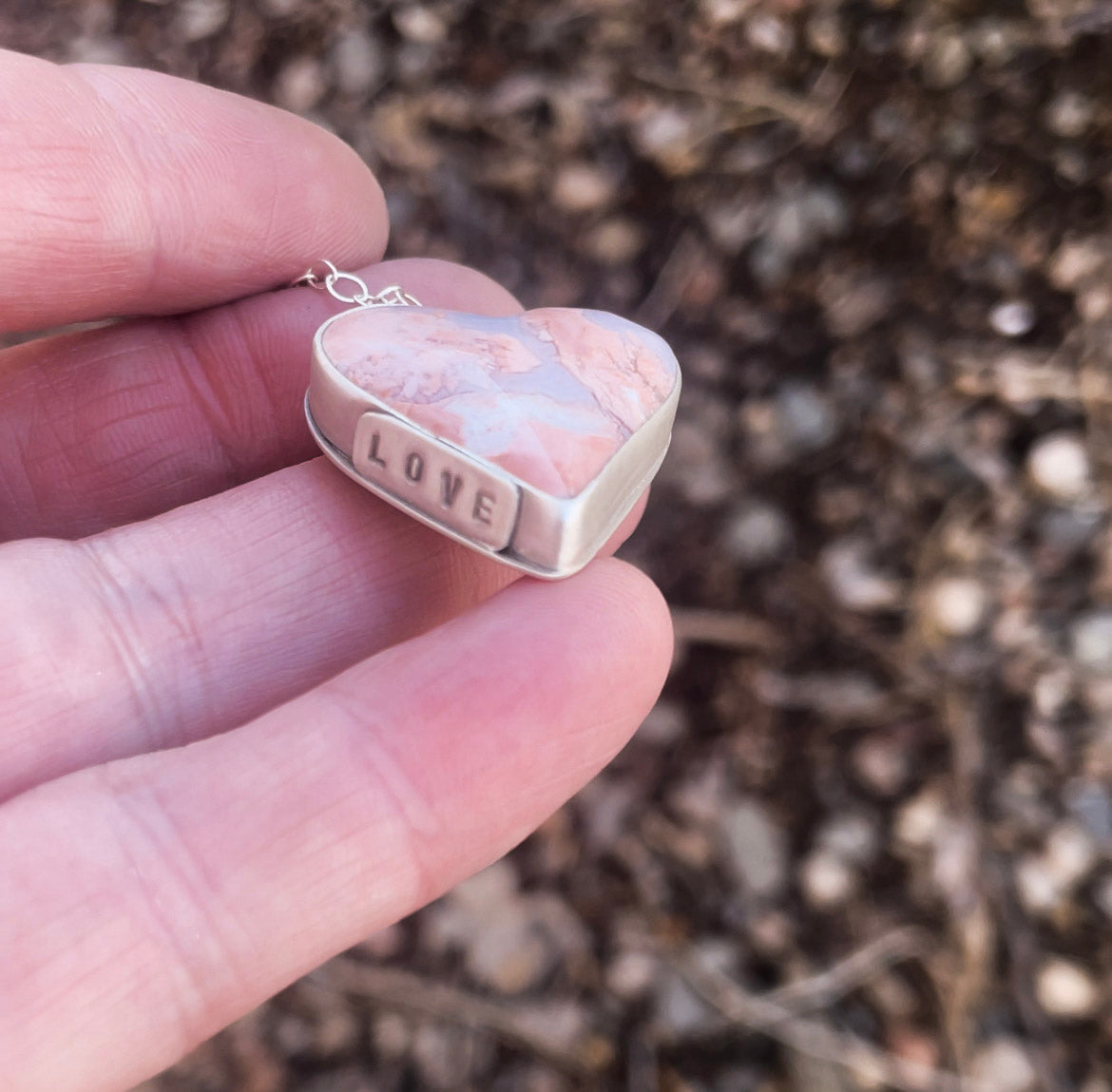 Cotton Candy Agate | Love Note Collection Heart Pendant Necklace LOVE