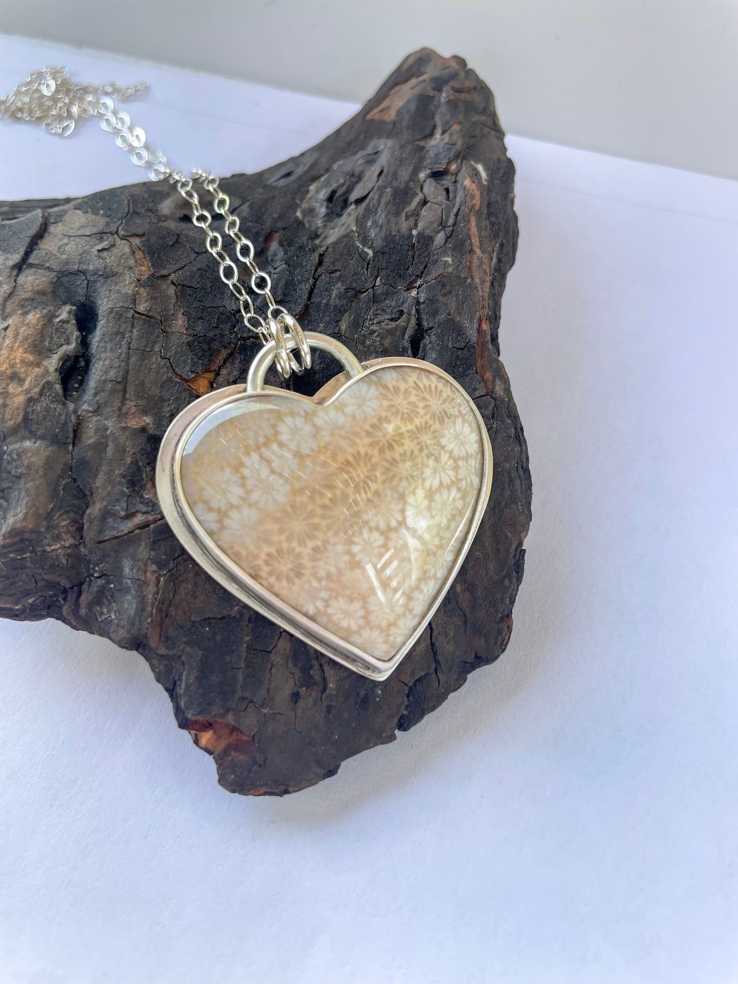 Fossil Coral | Love Note Collection Hearts Pendant Necklace SHINE