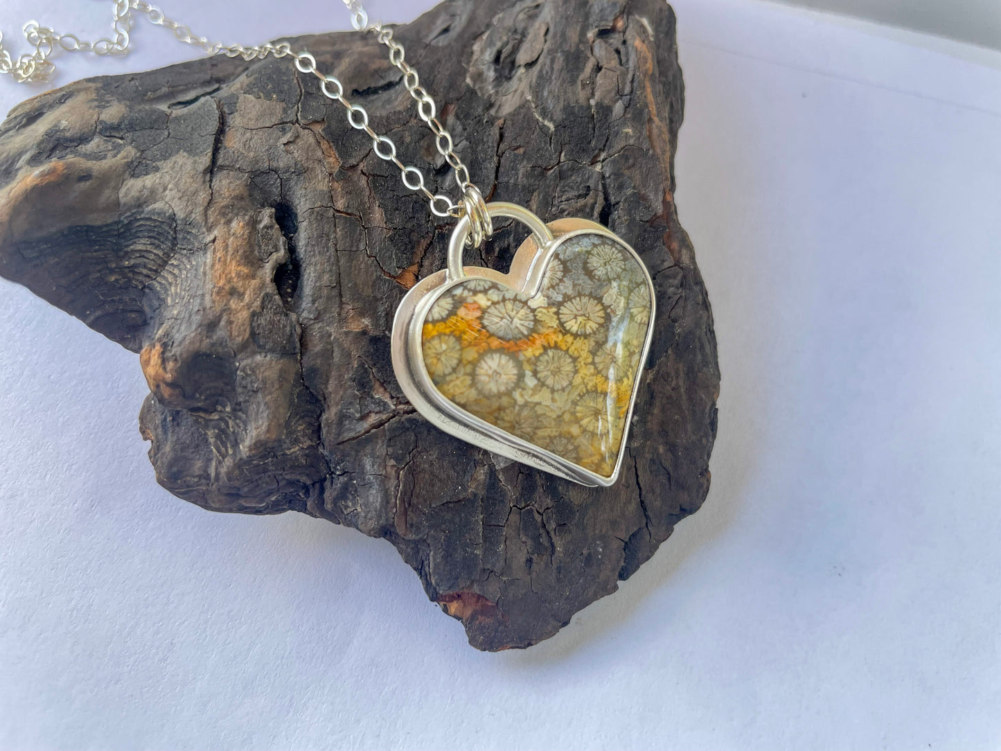 Fossil Coral | Love Note Collection Hearts Pendant Necklace SHINE