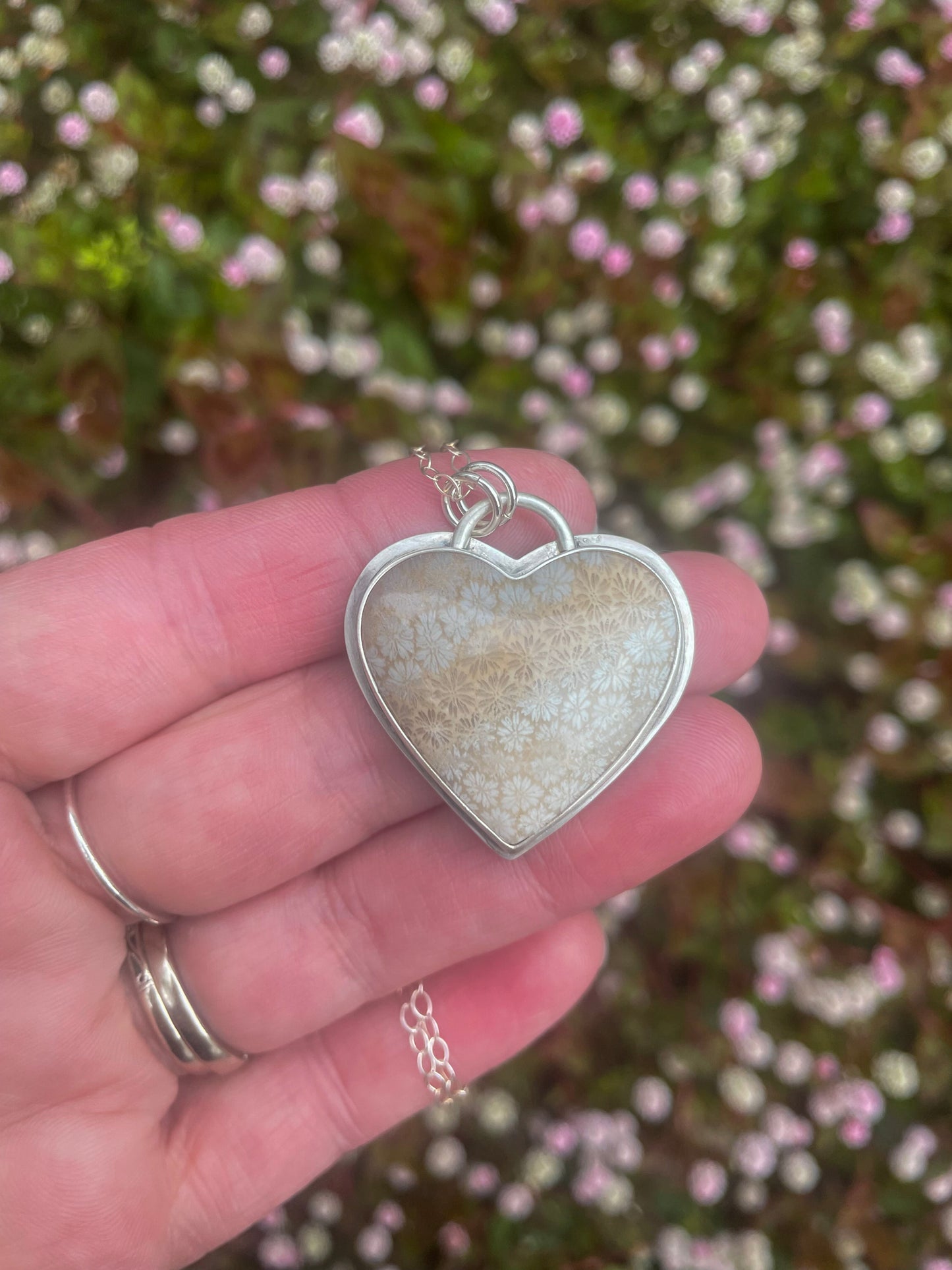 Fossil Coral | Love Note Collection Hearts Pendant Necklace SHINE