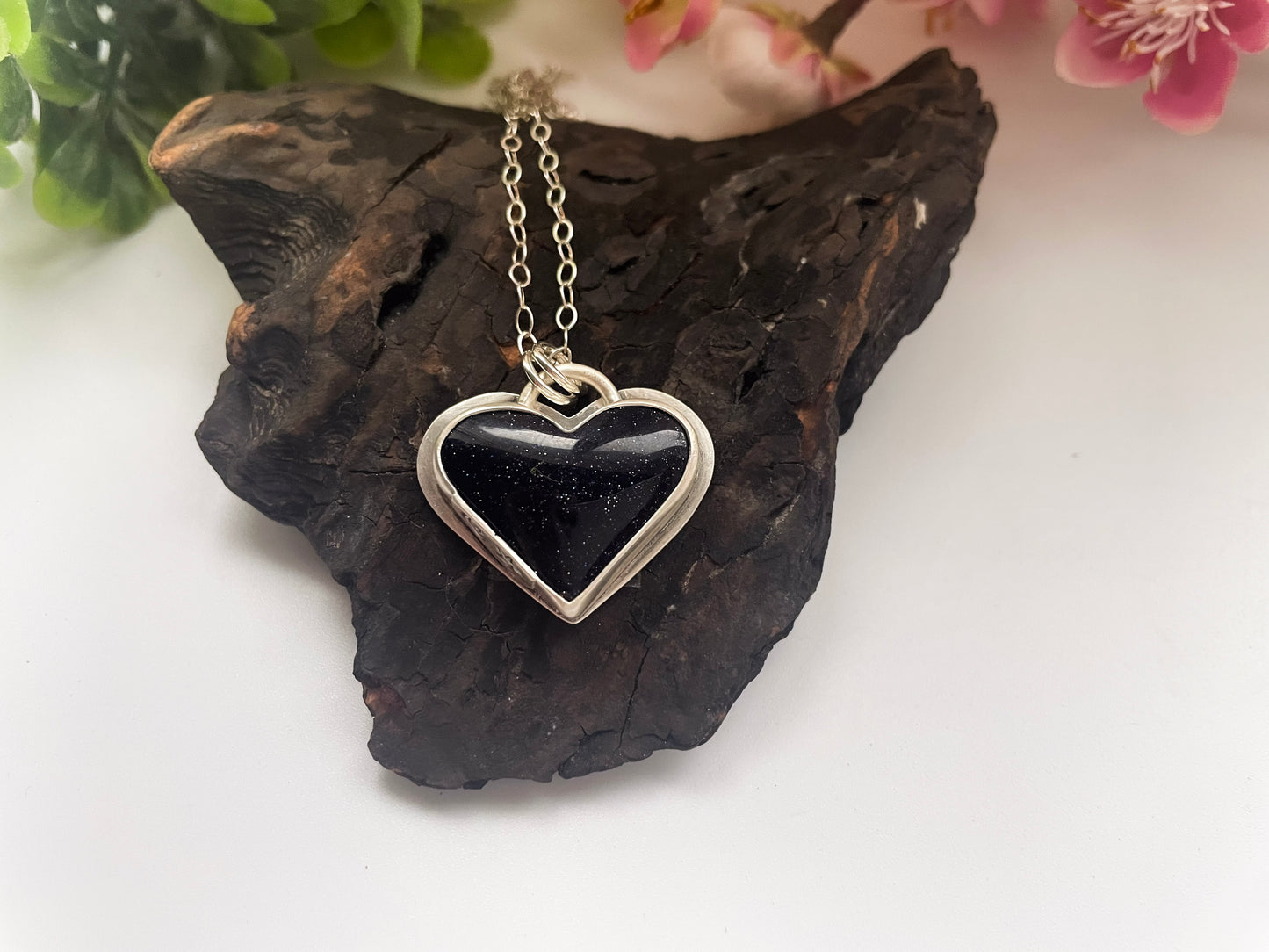 Blue Goldstone| Love Note Collection Hearts Pendant Necklace BELIEVE