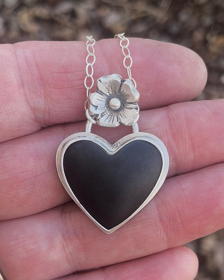 black jade flower heart shaped pendant necklace meaningful