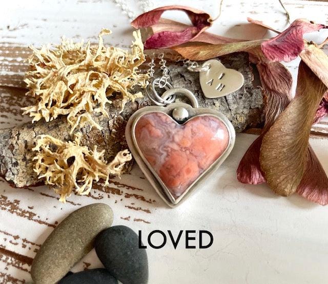 Cotton Candy Agate | Love Note Collection Heart Pendant Necklace LOVED
