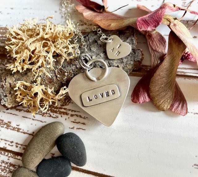 Cotton Candy Agate | Love Note Collection Heart Pendant Necklace LOVED