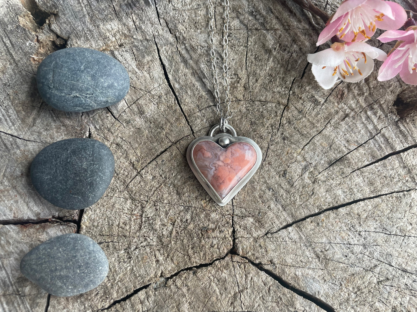 Cotton Candy Agate | Love Note Collection Heart Pendant Necklace LOVED