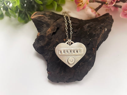 Blue Goldstone| Love Note Collection Hearts Pendant Necklace BELIEVE