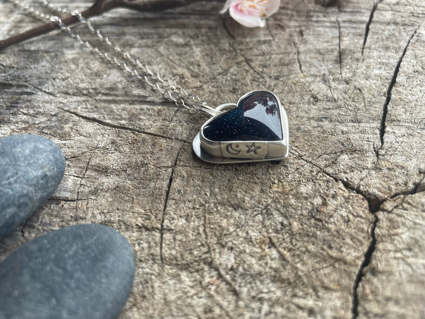 Blue Goldstone| Love Note Collection Hearts Pendant Necklace BELIEVE