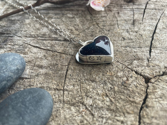 Blue Goldstone| Love Note Collection Hearts Pendant Necklace BELIEVE