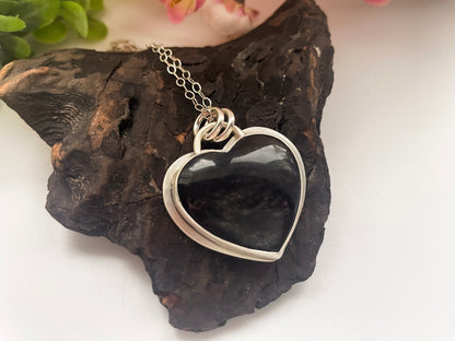 Silver Sheen Obsidian| Love Note Collection Hearts Pendant Necklace REFLECT