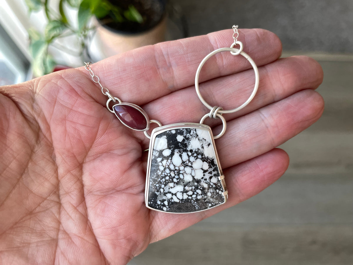 White Tiger Magnesite & Rosarita Pendant Necklace
