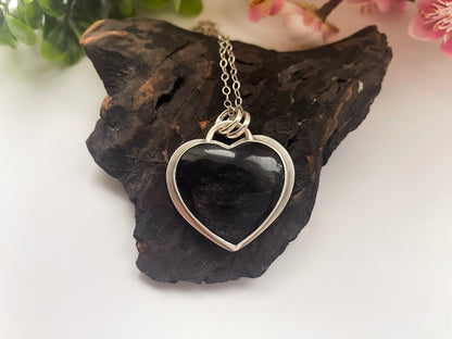 Silver Sheen Obsidian| Love Note Collection Hearts Pendant Necklace REFLECT