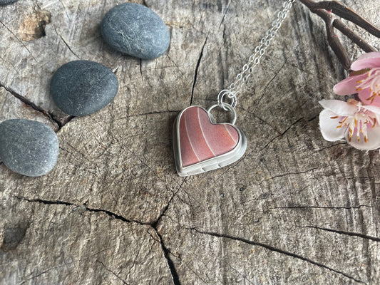 Polychrome Jasper | Pink Heart Pendant Necklace