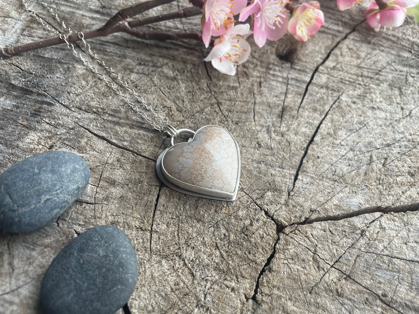 Fossil Coral | Love Note Collection Hearts Pendant Necklace SHINE