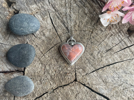 Cotton Candy Agate | Love Note Collection Heart Pendant Necklace LOVED