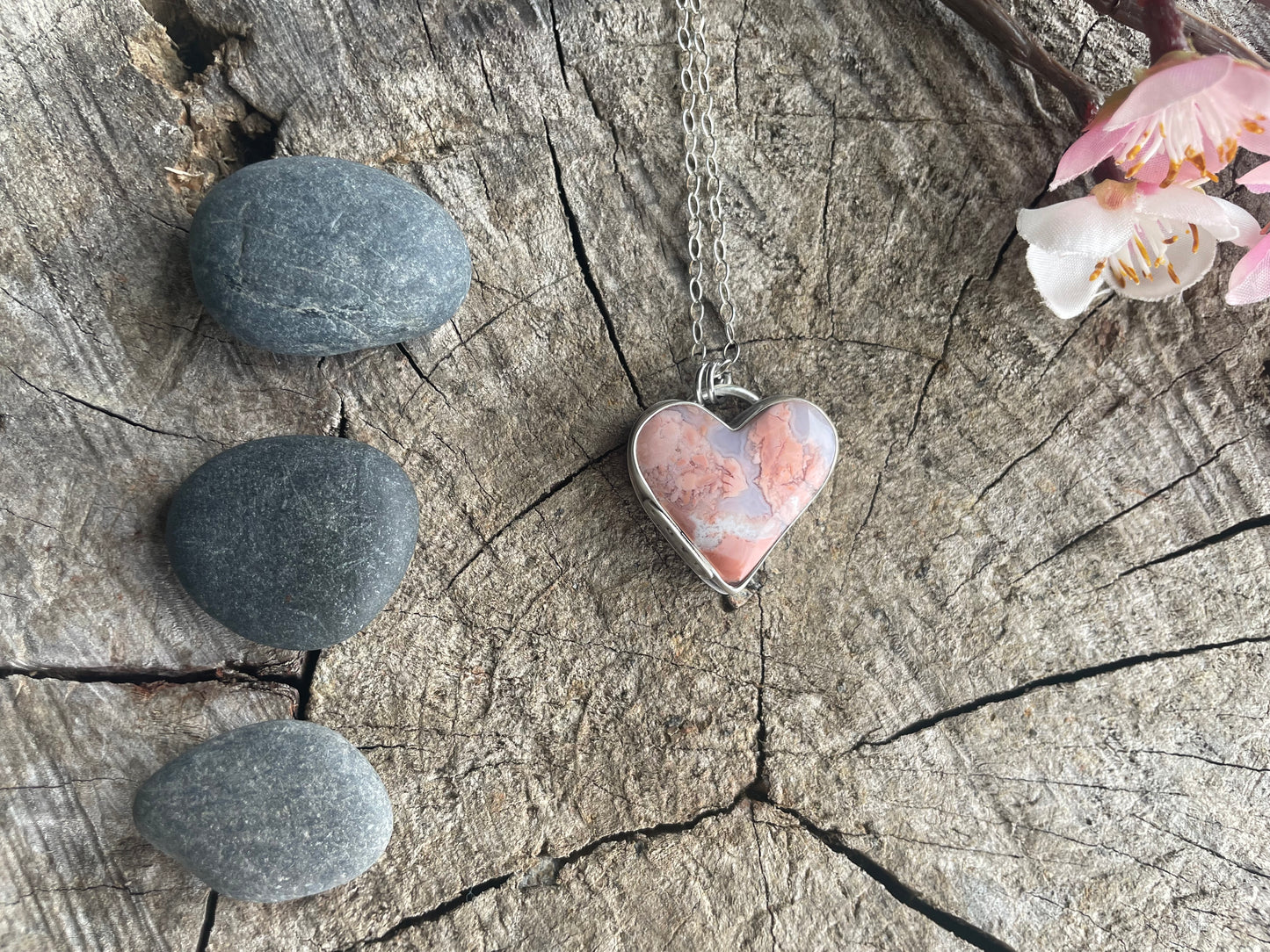 Cotton Candy Agate | Love Note Collection Heart Pendant Necklace LOVE