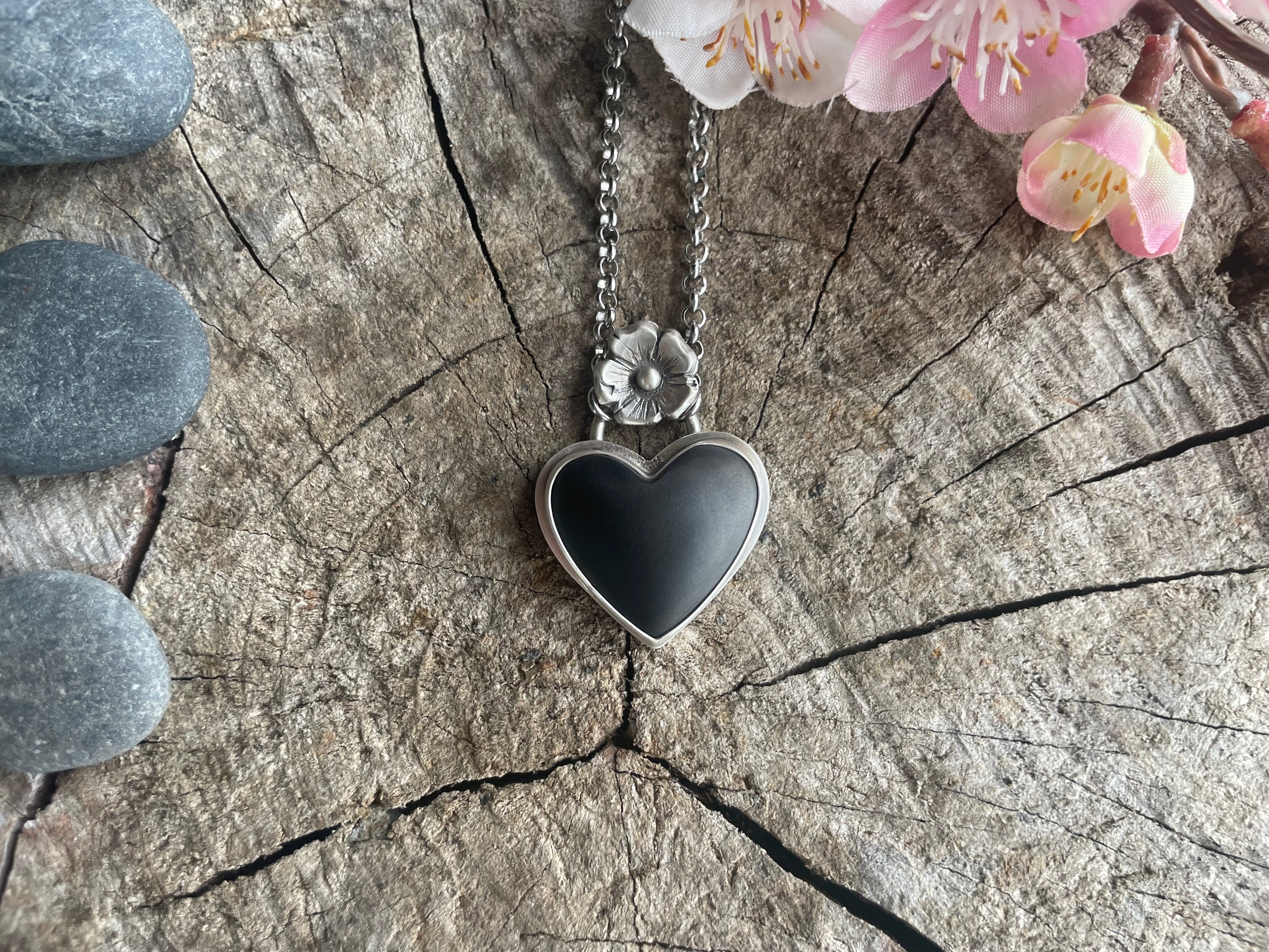 Black Jade | Love Note Collection Heart Pendant Necklace BLOSSOM