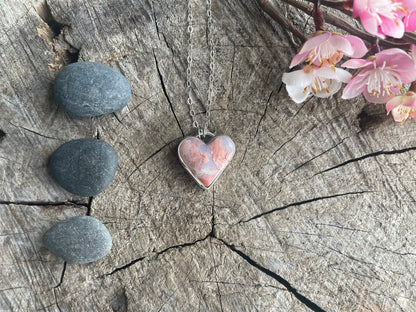 Cotton Candy Agate | Love Note Collection Heart Pendant Necklace LOVE