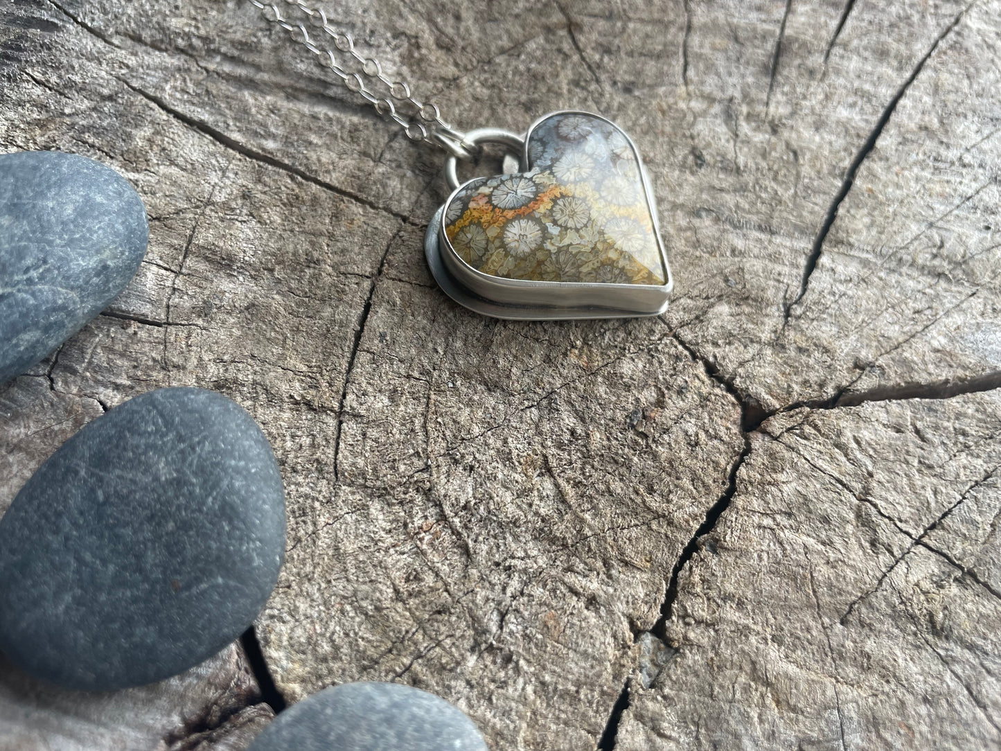 Fossil Coral | Love Note Collection Hearts Pendant Necklace SHINE