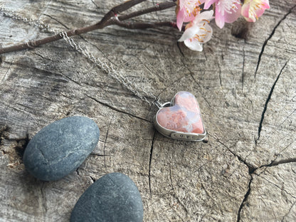 Cotton Candy Agate | Love Note Collection Heart Pendant Necklace LOVE