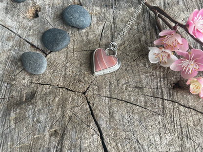 Polychrome Jasper | Pink Heart Pendant Necklace