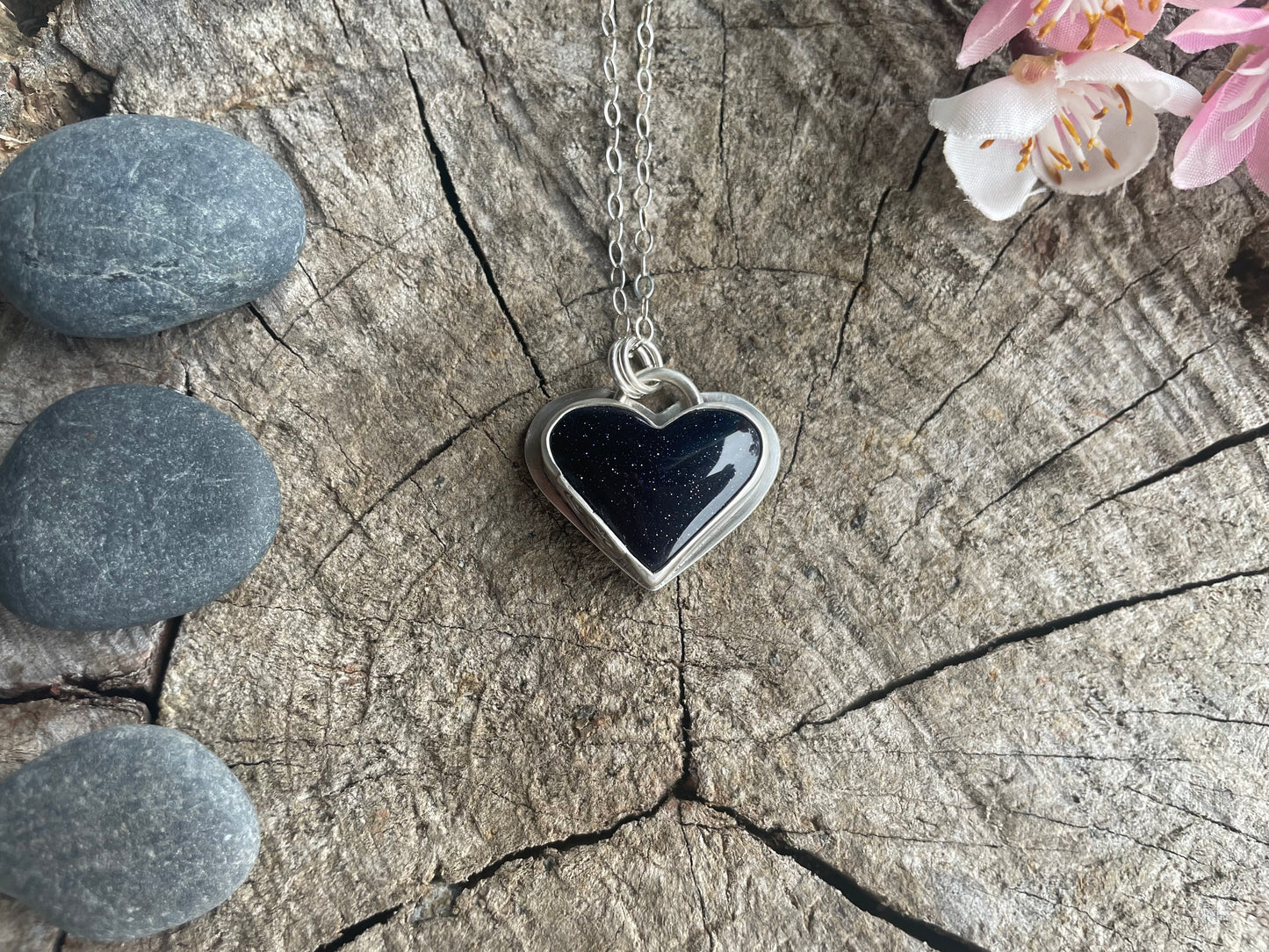 Blue Goldstone| Love Note Collection Hearts Pendant Necklace BELIEVE