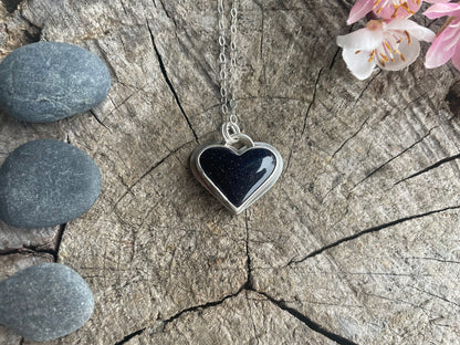 Blue Goldstone| Love Note Collection Hearts Pendant Necklace BELIEVE