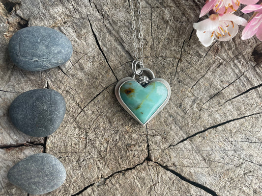 Baja Chrysocolla heart stone necklace pendant, symbolizing love, truth, growth, empowerment