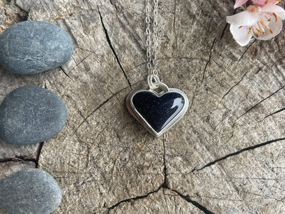 Blue Goldstone| Love Note Collection Hearts Pendant Necklace BELIEVE