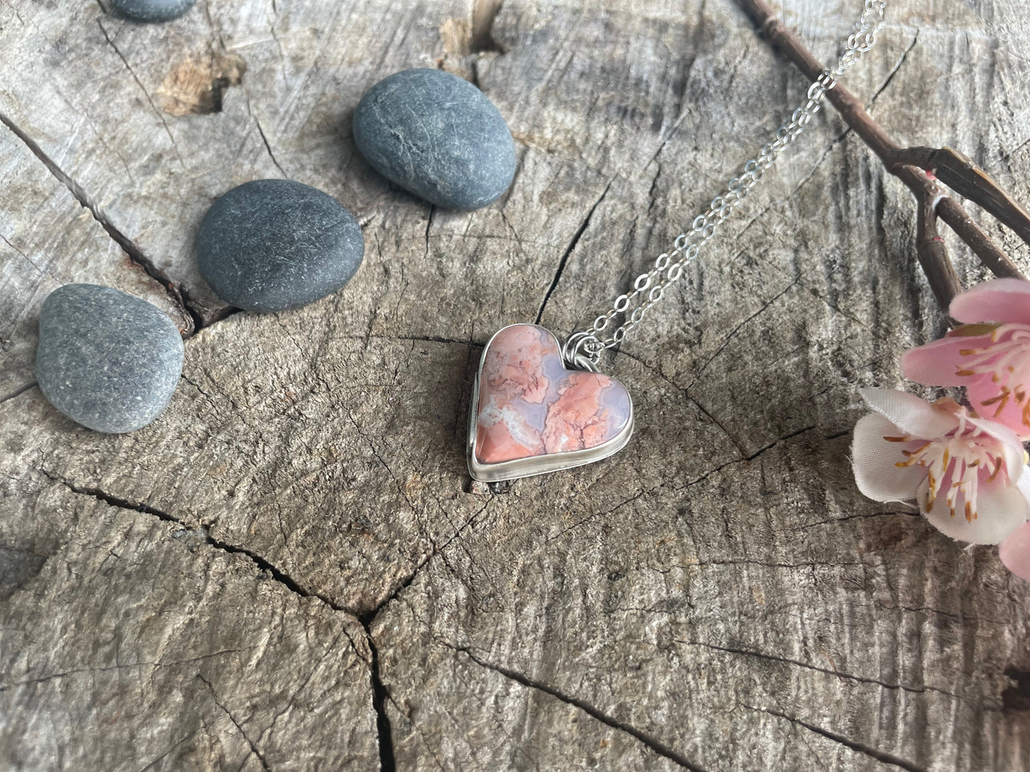 Cotton Candy Agate | Love Note Collection Heart Pendant Necklace LOVE