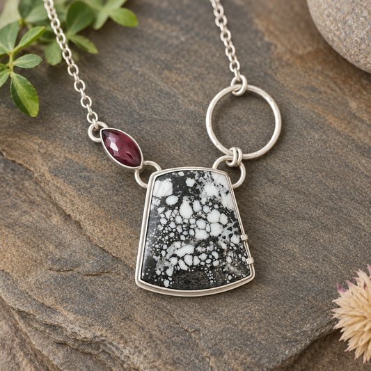 White Tiger Magnesite & Rosarita Pendant Necklace