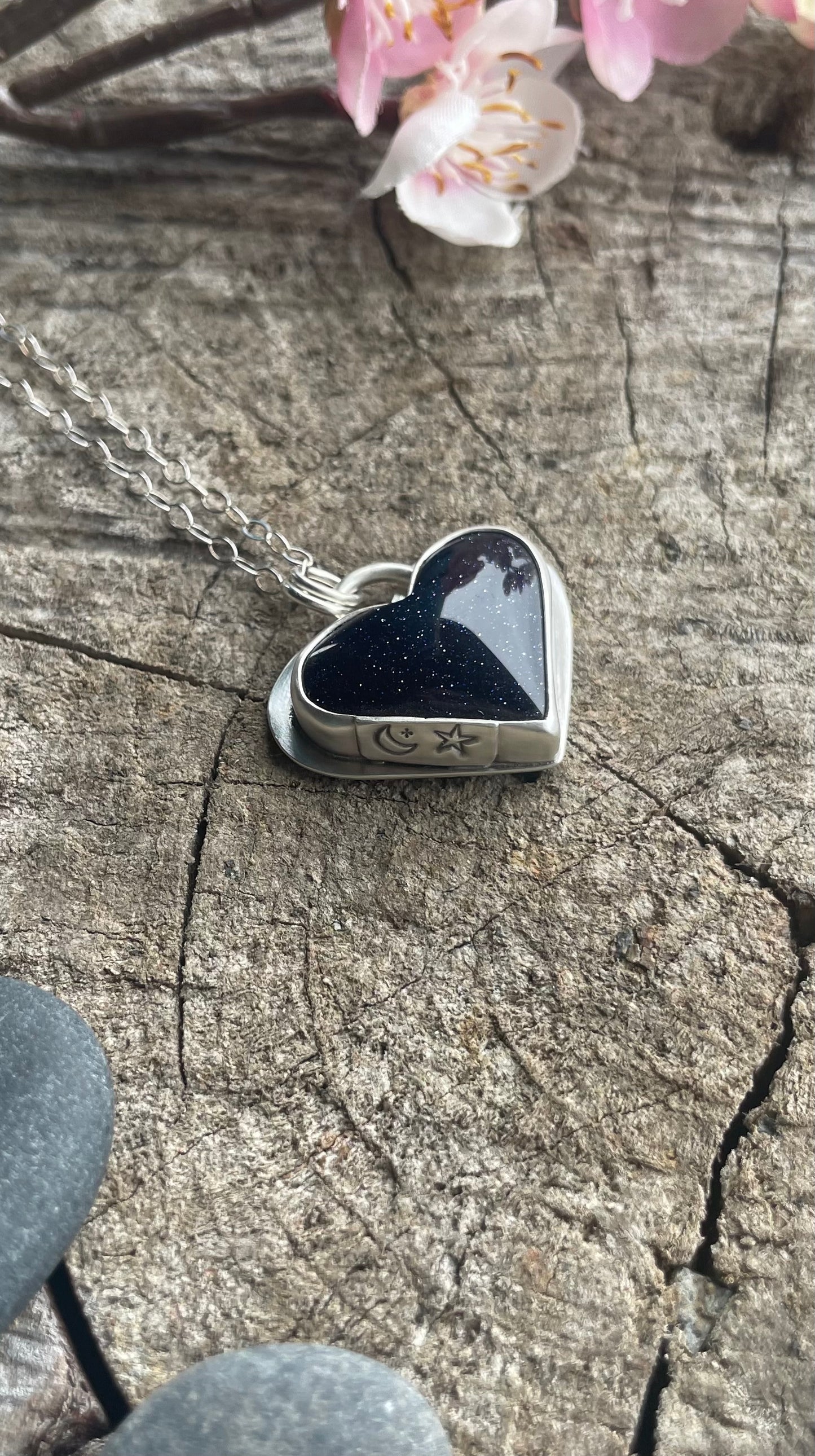 Blue Goldstone| Love Note Collection Hearts Pendant Necklace BELIEVE