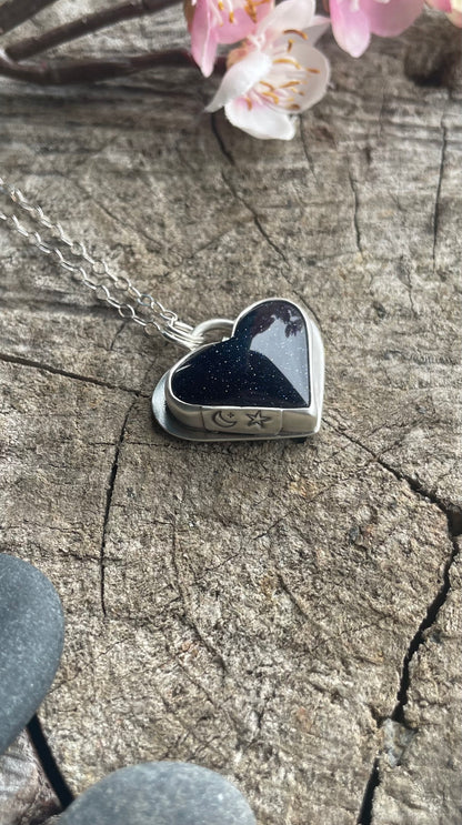 Blue Goldstone| Love Note Collection Hearts Pendant Necklace BELIEVE